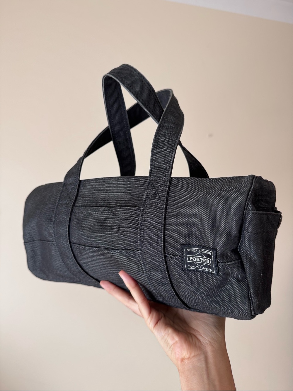 Vintage Porter Yoshida Smoky Denim Gray Mini Barrel Boston Bag